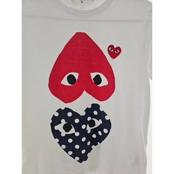 Comme des Garcons Play White Polka Dot Heart Logo T-Shirt size M - Picture 3 of 8